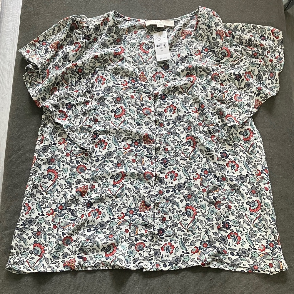 Loft Floral & Butterfly Print Women's Flutter Sleeve Top